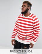 Sixth June Plus Oversized Sweatshirt In White With Red Stripes - White