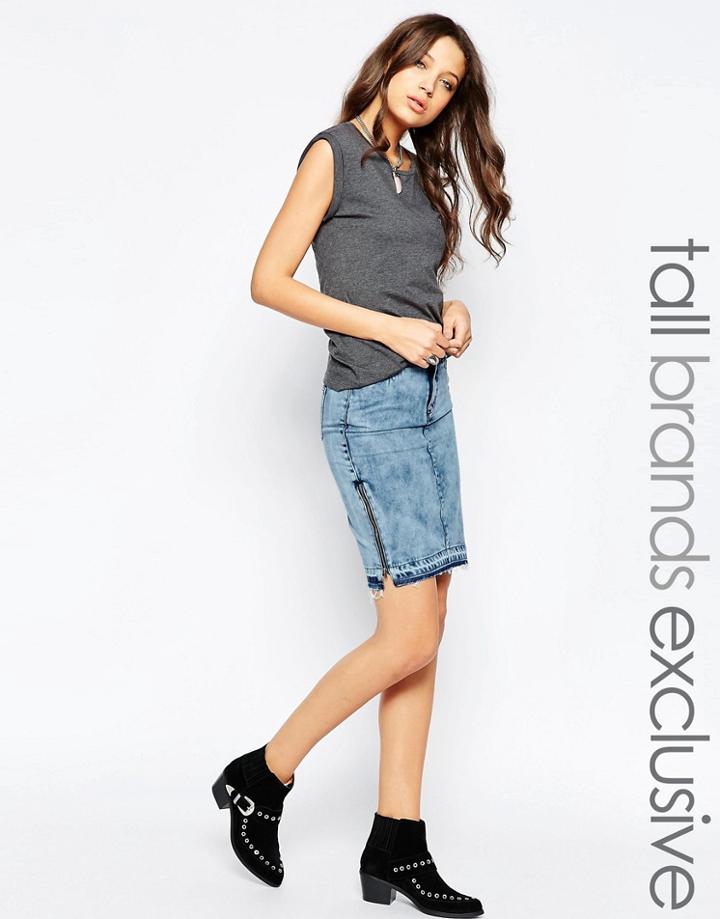 Noisy May Tall Denim Skirt With Side Zip - Blue