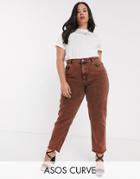 Asos Design Curve Ritson Original Mom Jeans In Orange Acid Wash