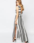 Goldie Over Exposed Open Back Maxi Dress In Allover Stripe - Mono Stripe