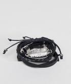 Asos Leather And Plaited Bracelet Pack With Feather - Black