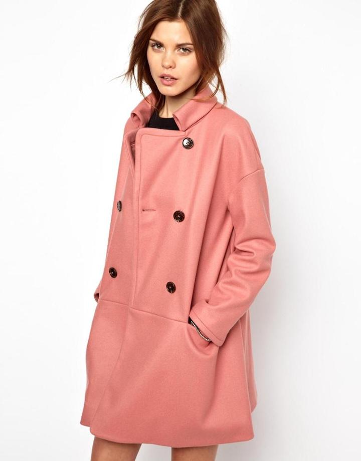 French Connection Glorious Wool Oversized Coat In Dusky Pink