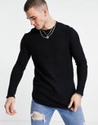 Only & Sons Textured Sweater With Curved Hem In Black