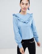 Only Siga Frill Front Denim Blouse - Blue