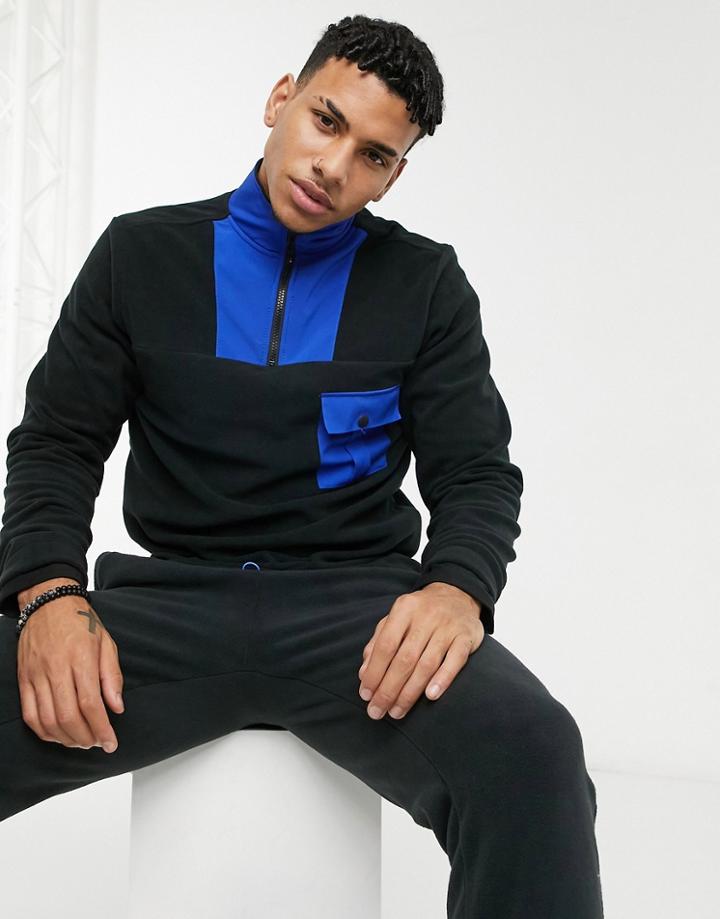 Another Infleunce Fleece High Neck Quarter Zip With Mixed Panels In Black And Blue