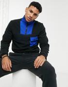 Another Infleunce Fleece High Neck Quarter Zip With Mixed Panels In Black And Blue
