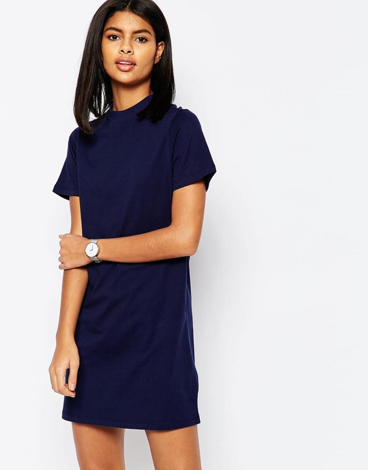 Asos T-shirt Dress With High Neck - Navy