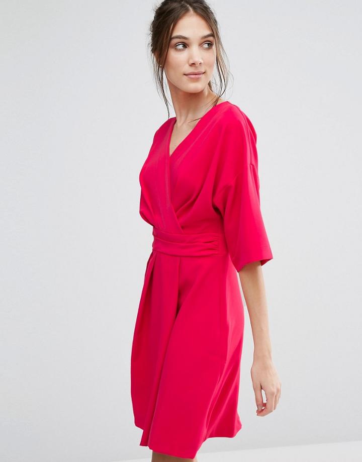Closet Cross Over Kimono Sleeve Dress - Red