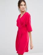 Closet Cross Over Kimono Sleeve Dress - Red