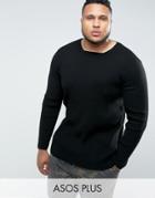 Asos Plus Longline Muscle Fit Ribbed Sweater In Black - Black