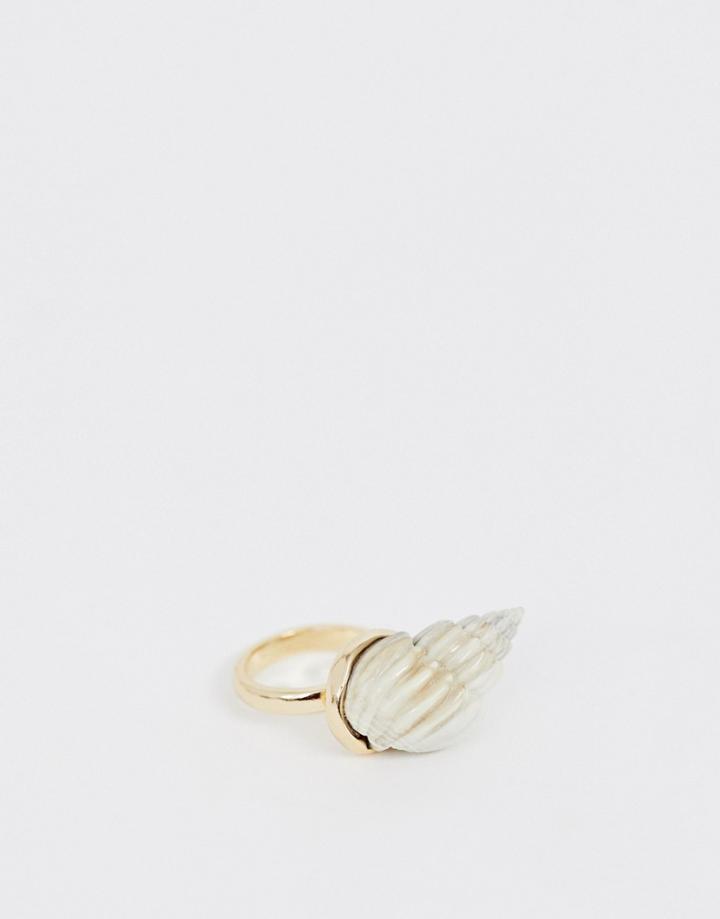 Asos Design Ring With Faux Shell In Gold Tone - Gold