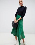 Asos Design Pleated City Maxi Skirt - Green