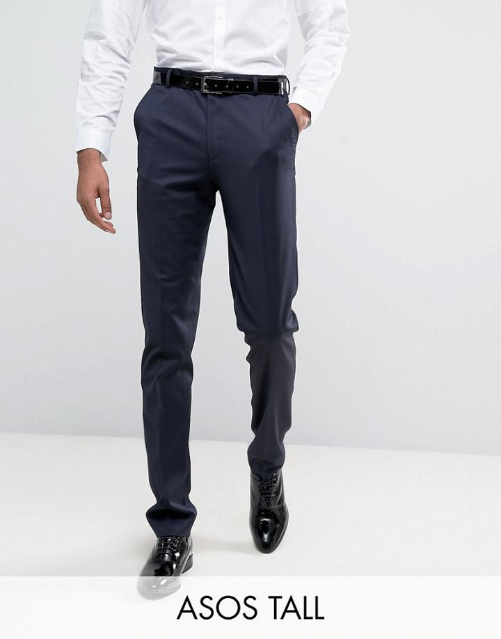 Asos Tall Slim Tuxedo Pants In Navy - Navy