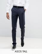 Asos Tall Slim Tuxedo Pants In Navy - Navy