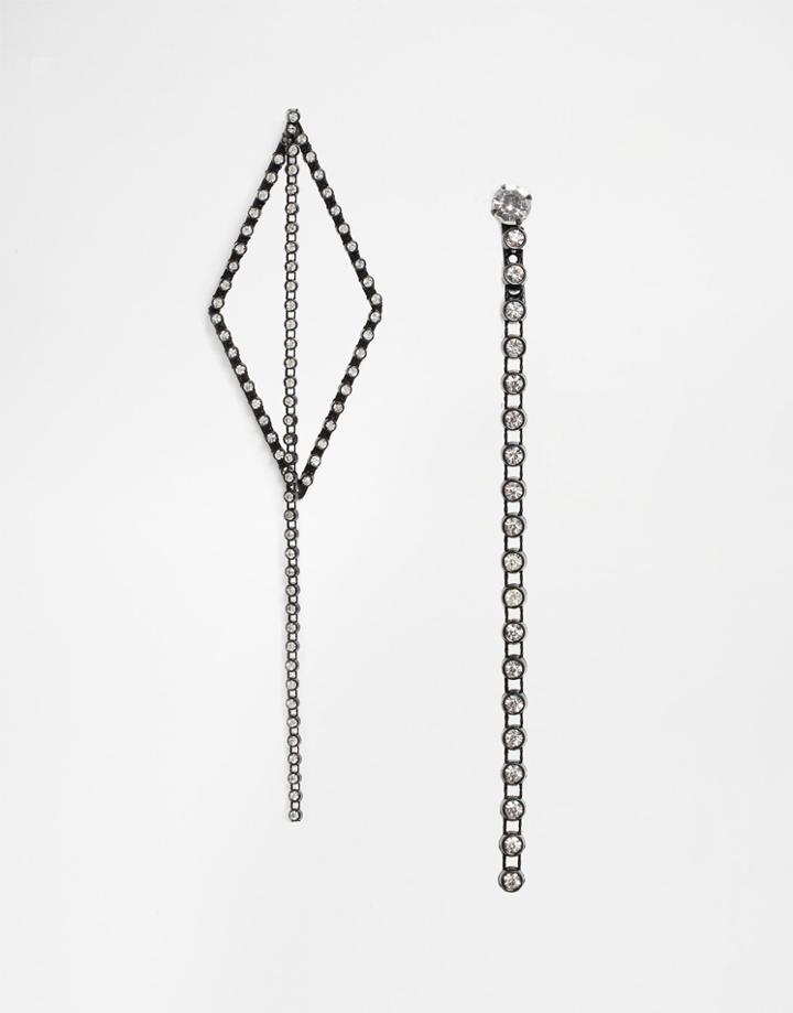 Asos Night Statement Mismatch Diamond Drop Earrings - Black