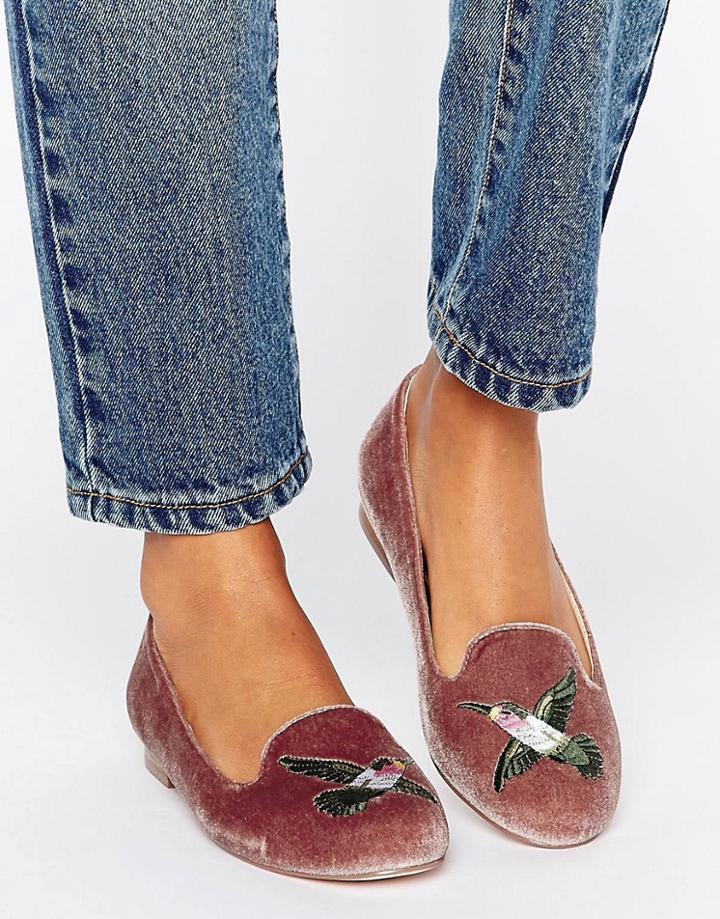Asos Merlot Embroidered Loafer Flat Shoes - Pink