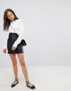 Bershka Zip Detail Leather Look Mini Skirt - Black