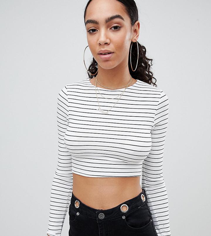 Prettylittlething Basic Stripe Tie Back Crop Top - White