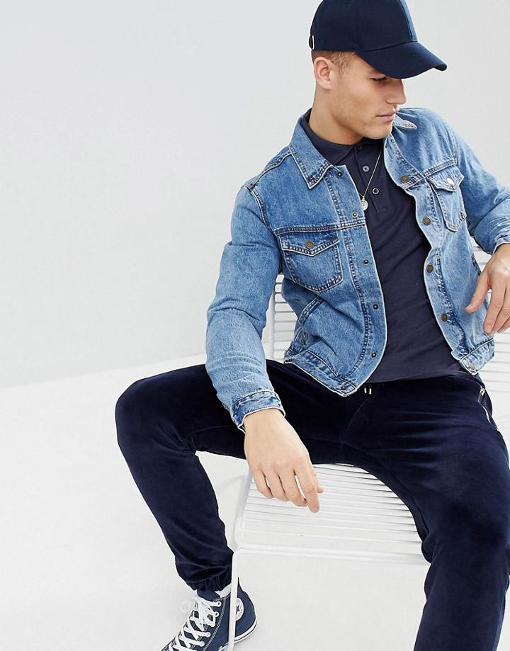 Mango Man Denim Jacket In Mid Blue - Blue