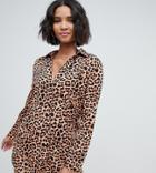 South Beach Exclusive Oversized Beach Shirt Dress In Leopard Print-multi