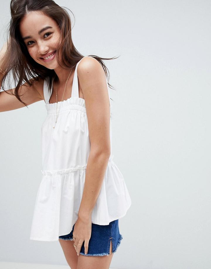 Asos Swing Cami With Ruffle In Cotton - White