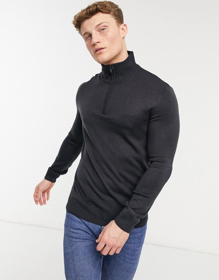 Lambretta High Neck Half Zip Sweater In Navy