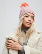 Brave Soul Cable Hat With Knitted Bobble In Soft Lilac - Multi