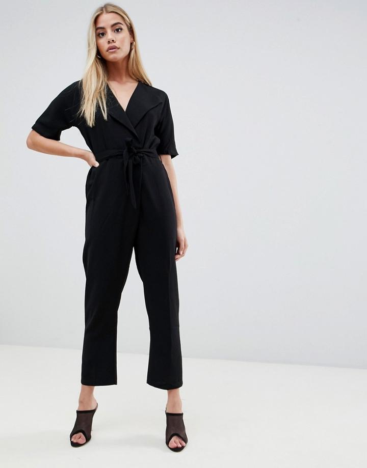 Asos Design Wrap Jumpsuit With Self Belt-black