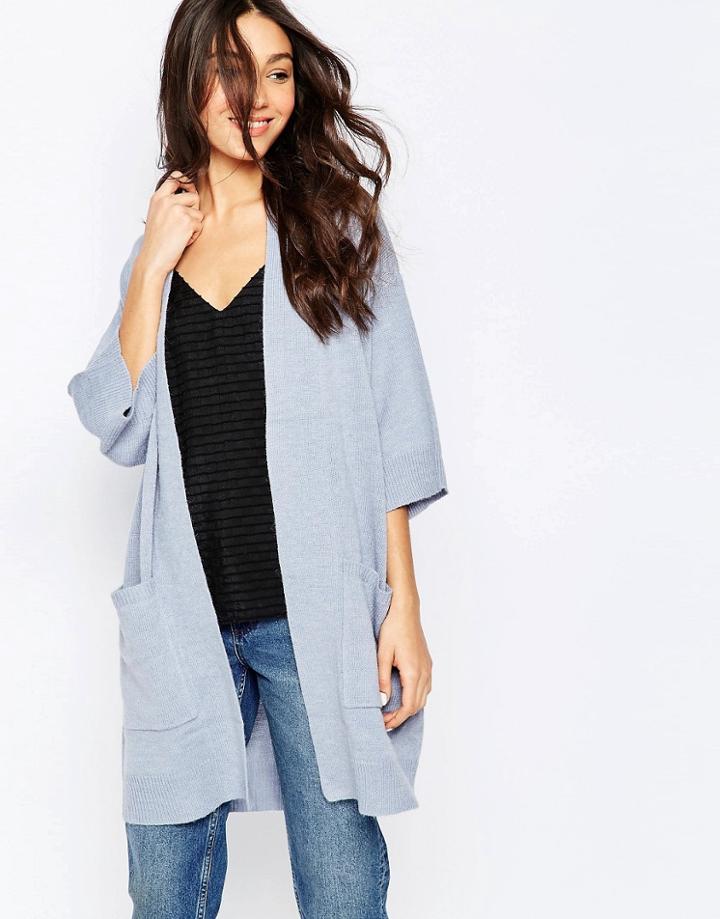 Vila Riva Knitted Kimono Cardigan In Blue - Blue