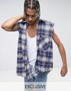 Reclaimed Vintage Inspired Oversized Sleeveless Shirt In Purple Checked Flannel With Raw Hem - Purple