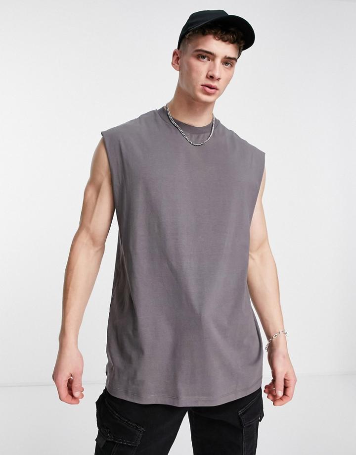 Asos Design Oversized Fit Tank Top In Washed Black