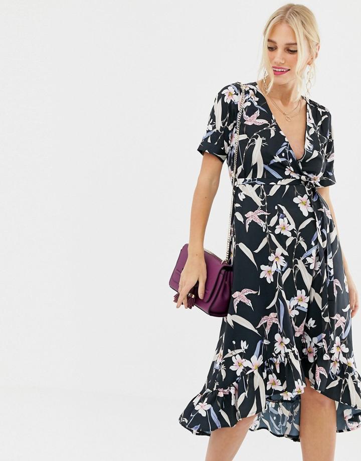 Uttam Boutique Capped Sleeve Floral Wrap Dress - Multi