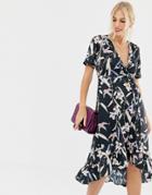 Uttam Boutique Capped Sleeve Floral Wrap Dress - Multi