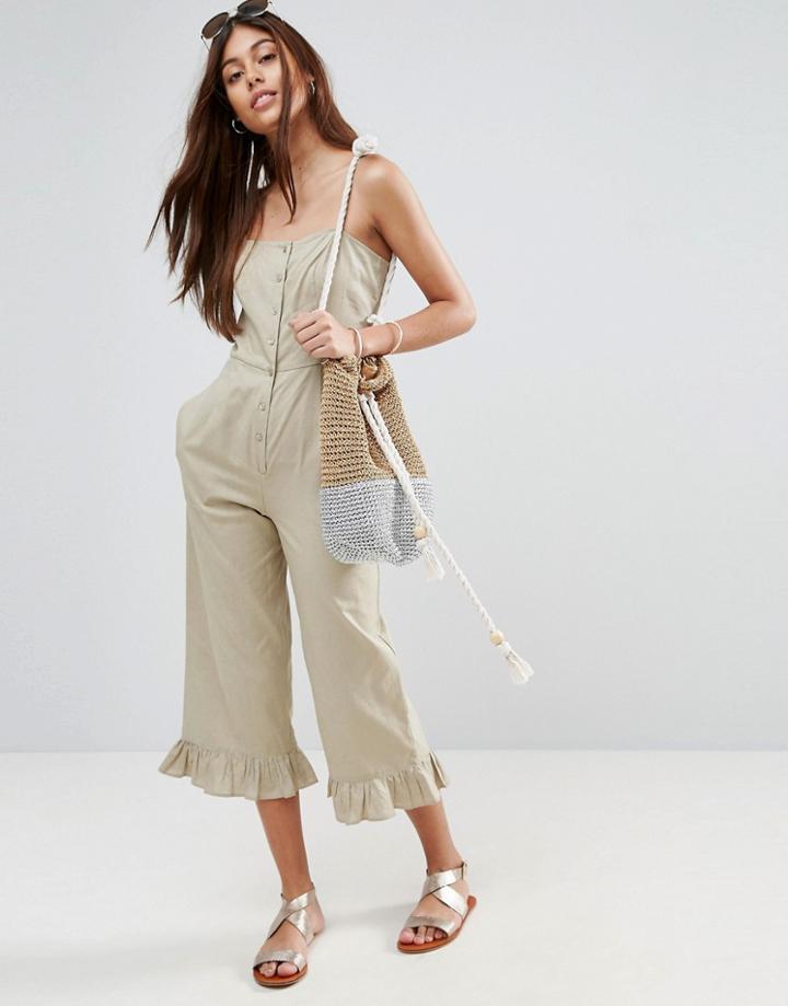Asos Cami Jumpsuit With Frill Hem And Button Front - Black