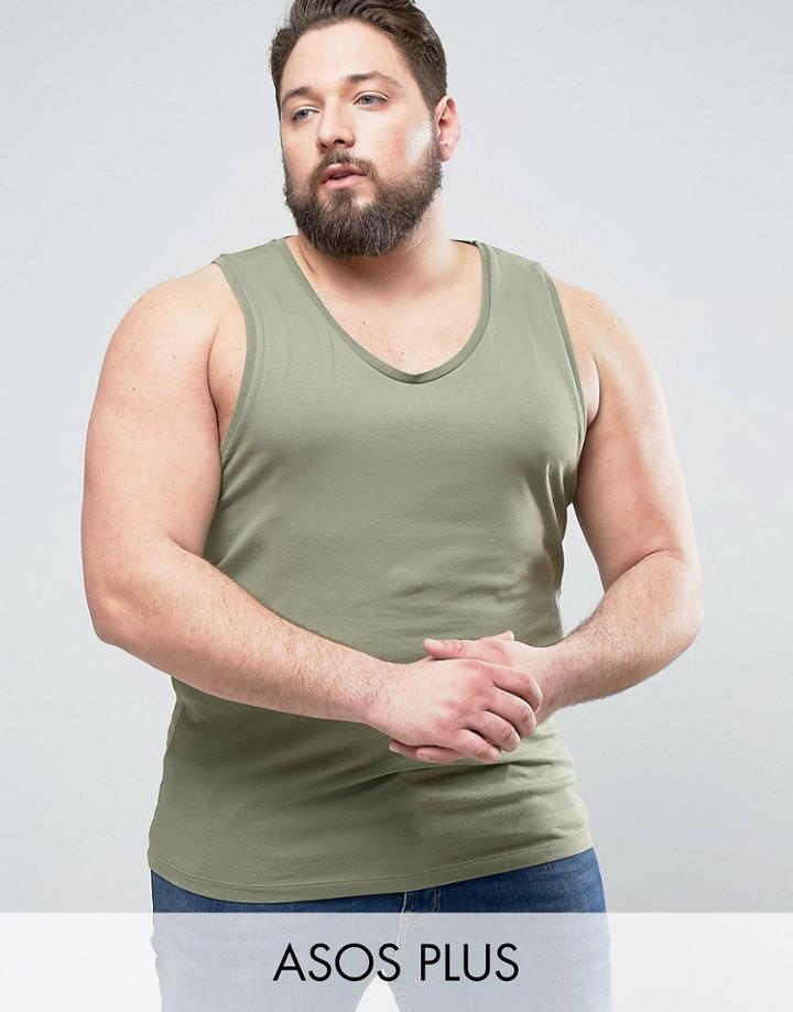 Asos Plus Muscle Tank In Green - Green