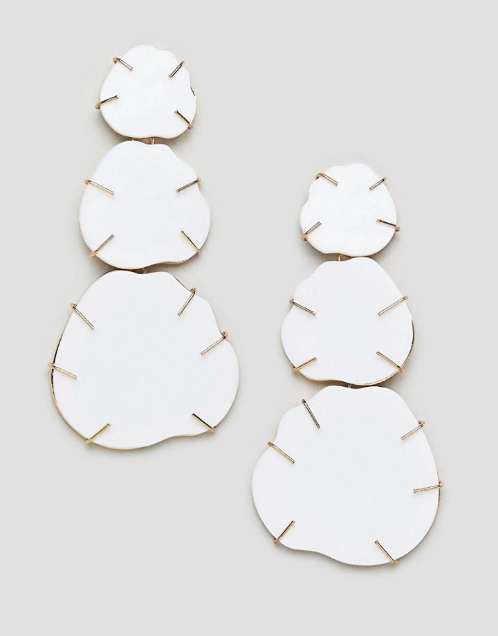 Asos Design Earrings In White Resin With Gold Detail - Gold