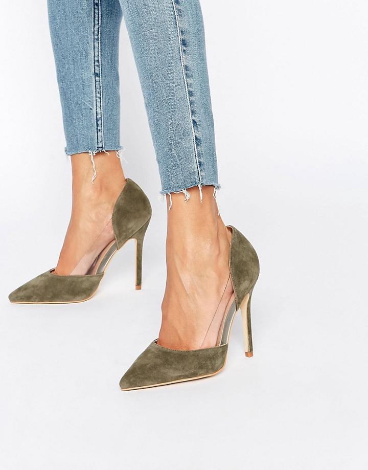 Public Desire Keely Clear Detail Khaki Pumps - Khaki Suede