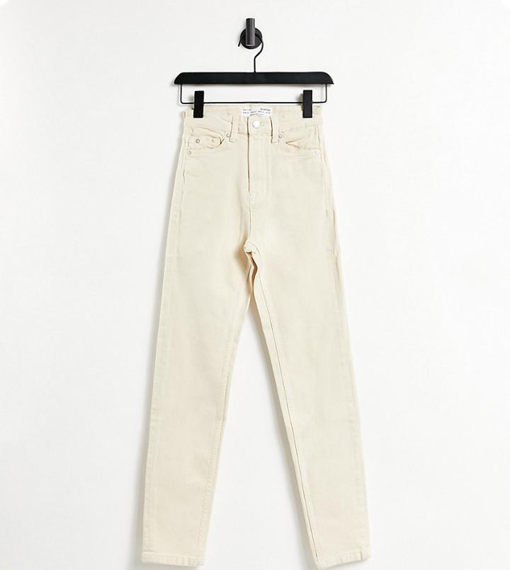 Stradivarius Tall Organic Cotton Slim Mom Jean With Stretch In Ecru-white