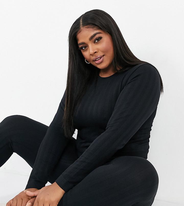 Asos 4505 Curve Cable Knit Base Layer Long Sleeve Top-black