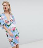 Flounce London Plunge Front Mini Cape Dress - Multi