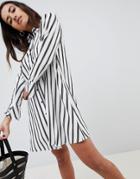 Asos Design Stripe Long Sleeve Shirt Mini Dress-multi