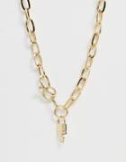 Asos Design Necklace In Hardware Chain With Padlock And Toggle In Gold Tone - Gold