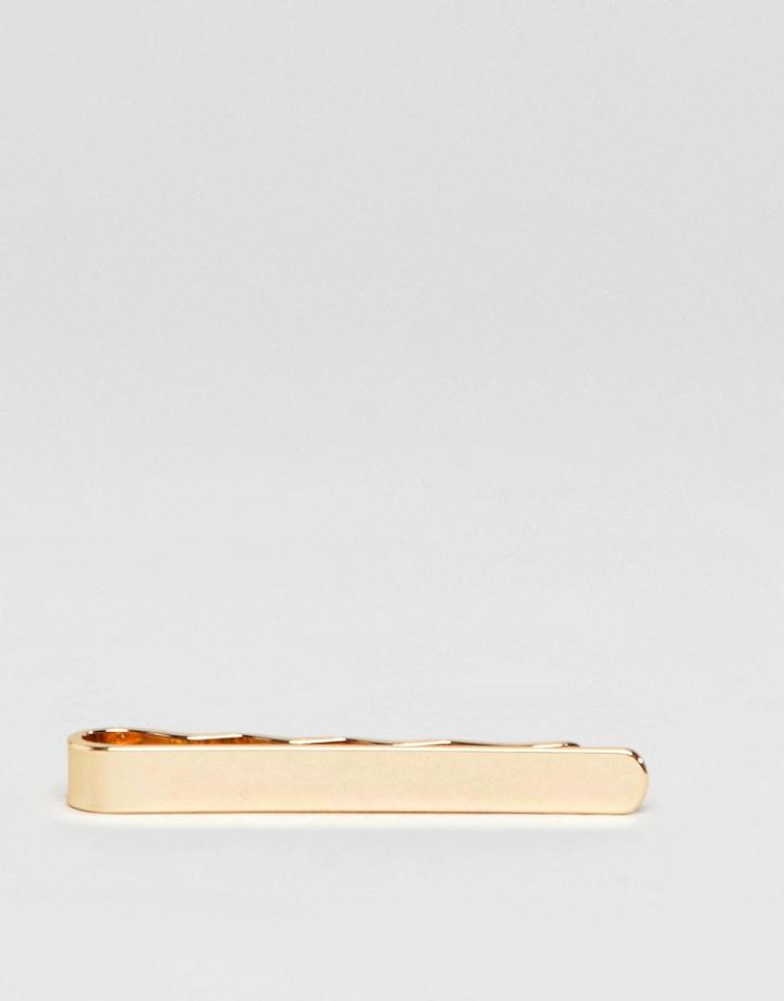 Asos Design Slim Tie Bar In Gold Tone