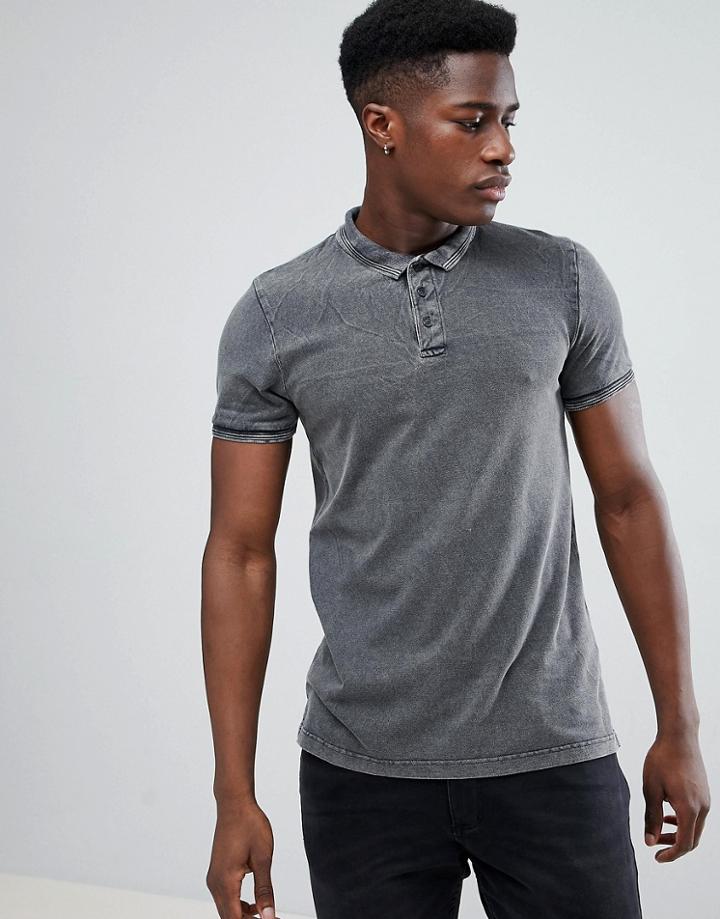 Brave Soul Washed Faded Polo - Gray