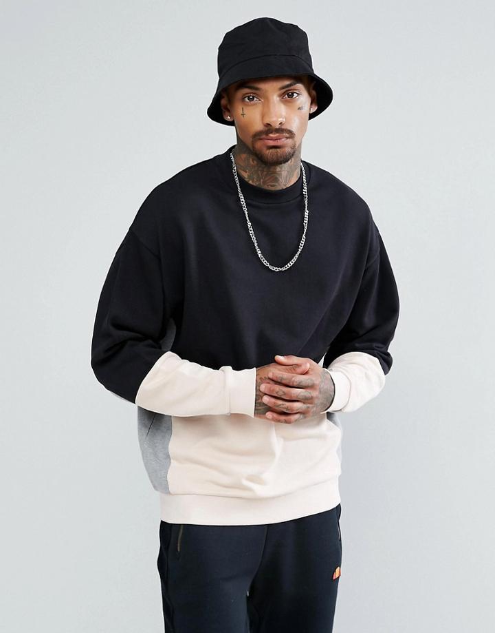 Asos Oversized Sweatshirt With Color Blocking - Black