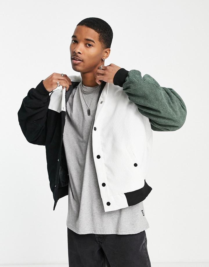 Liquor N Poker Bomber Jacket In Black And Sage Spliced Cord - Part Of A Set-multi