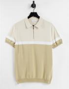Topman Knitted Paneled Polo In Stone-neutral