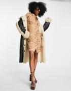 Object Marble Effect Satin Mini Dress In Brown