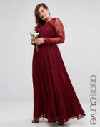 Asos Curve Wedding Pretty Lace Eyelash Pleated Maxi Dress - Red