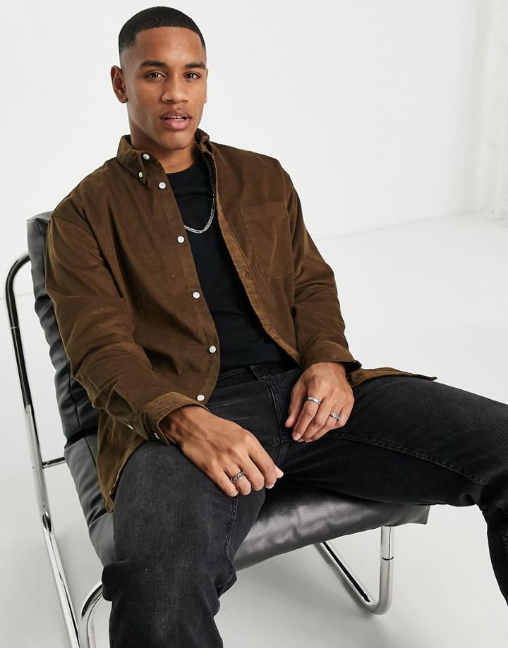 Jack & Jones Originals Oversized Cord Shirt In Brown
